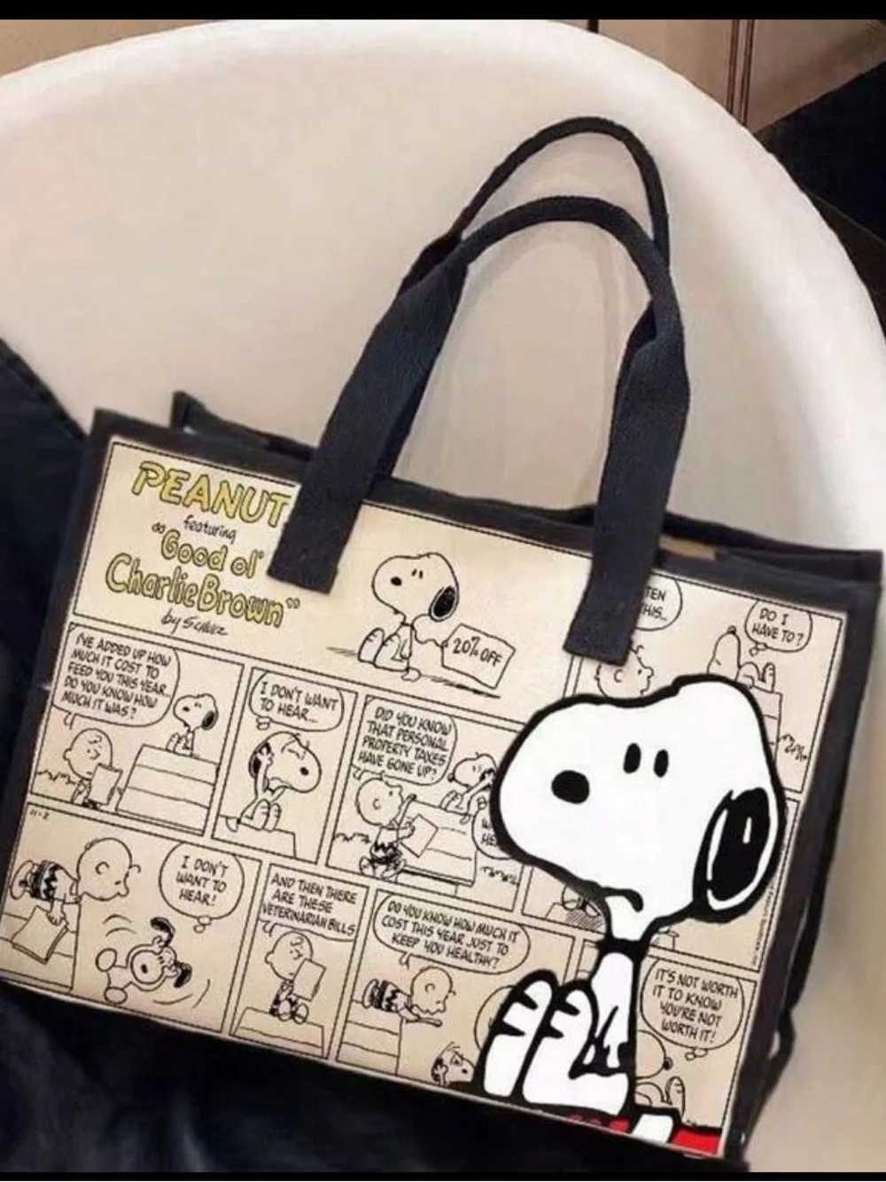 Peanuts Charlie Brown Snoopy Black & Cream Tote Bag NEW 🏷️_3